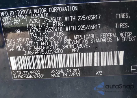 2018 Toyota Rav4 Le из США, поврежденный, VIN JTMBFREV5JJ228300